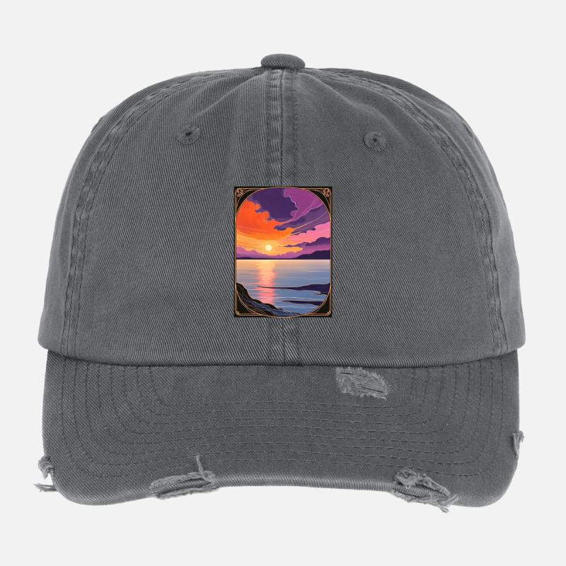 Bewitching Coastal Sunset Flexfit Vintage Destroyed Cap