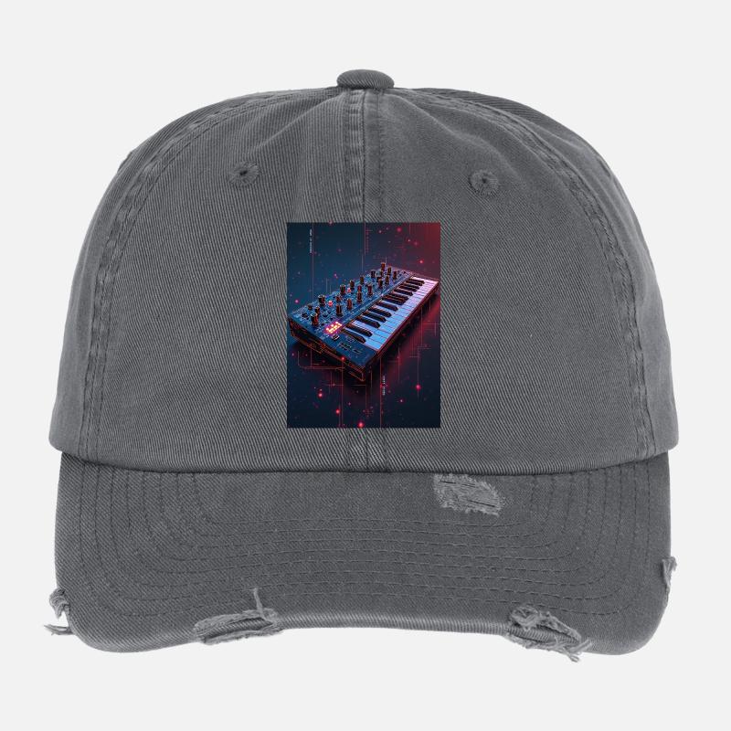 Futuristic Synthwave Music Console - Flexfit Vintage Destroyed Cap - dark grey