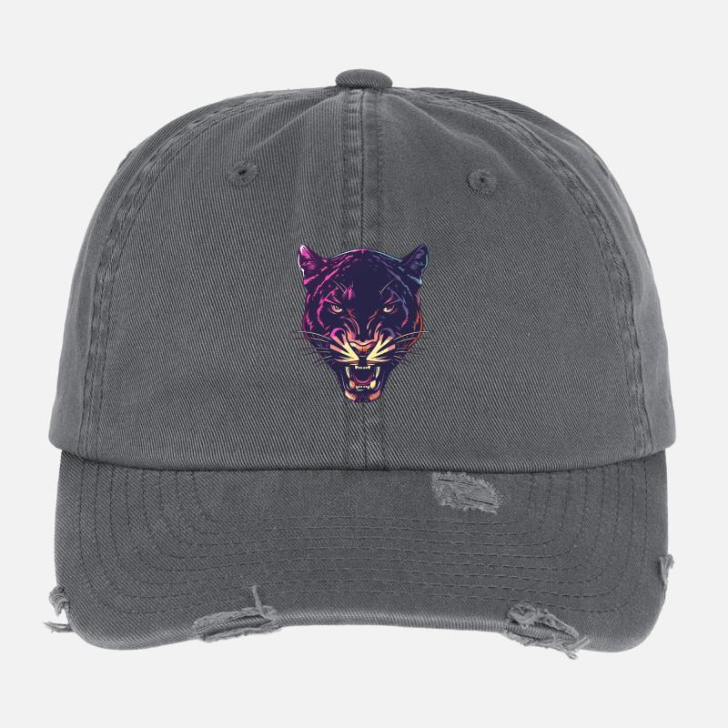 Neon Panther Head Design Flexfit Vintage Destroyed Cap