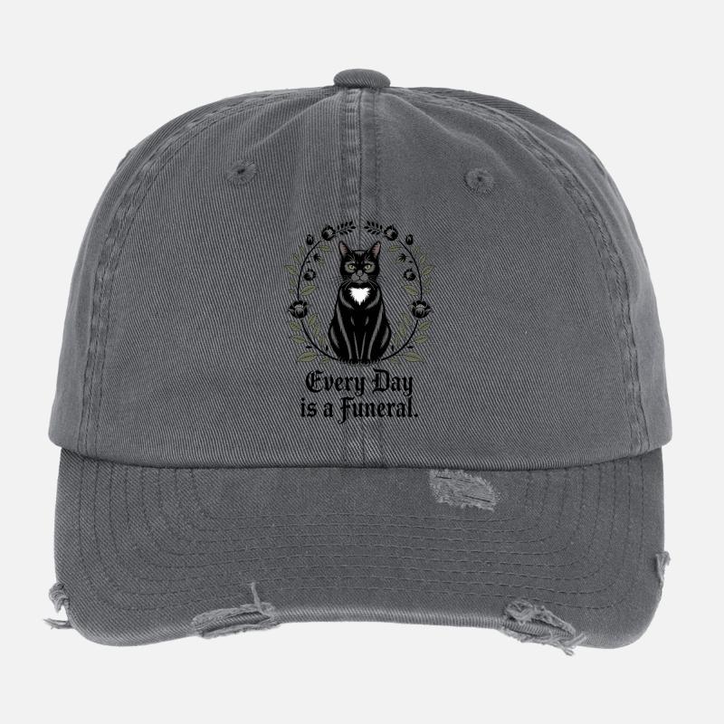 Chat noir élégant avec des fleurs Casquette vintage effet usé Flexfit