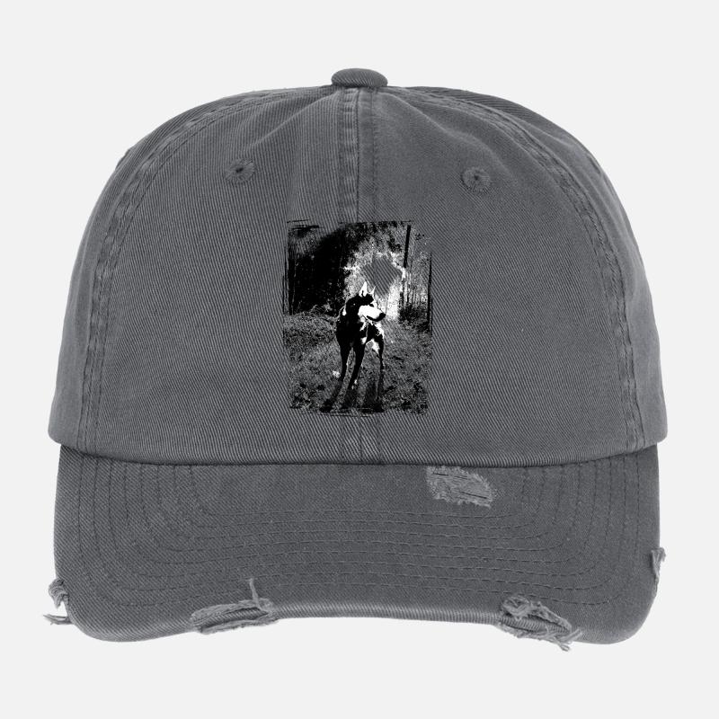 Chien noir et blanc dans la forêt Casquette vintage effet usé Flexfit