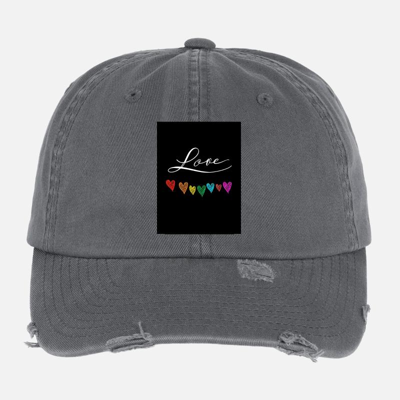 Amour coloré avec des cœurs dessinés à la main Casquette vintage effet usé Flexfit