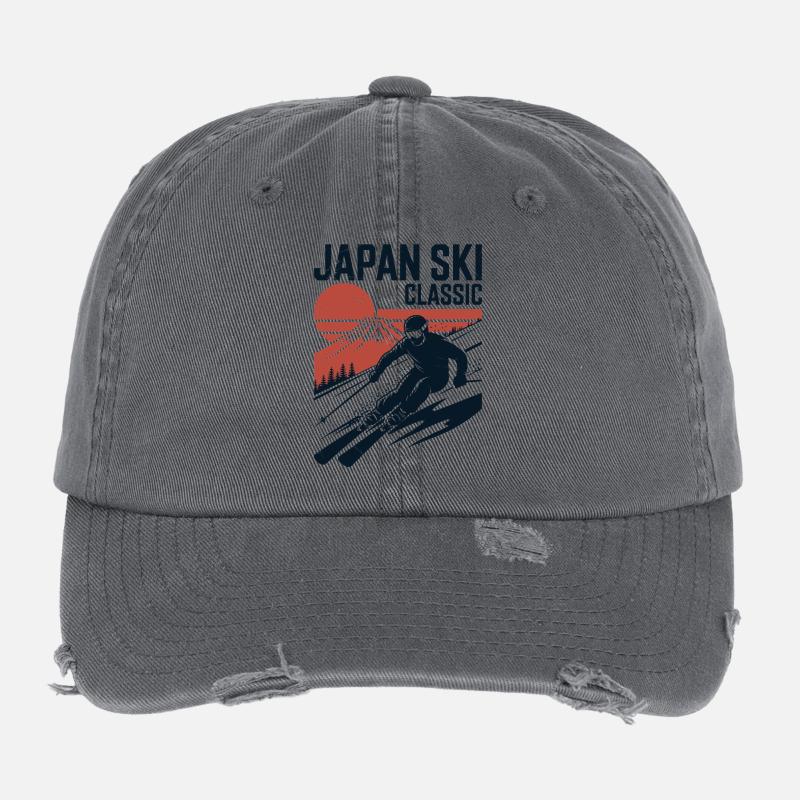 Japan Ski Classic Retro Design Flexfit Vintage Destroyed Cap