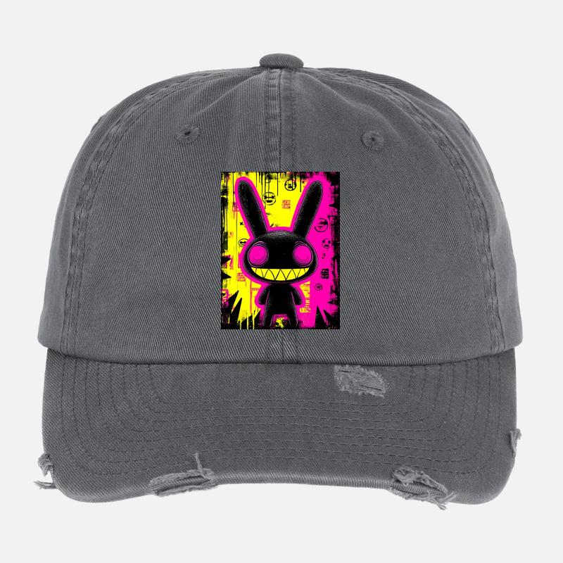 Urbaner Neon-Hase - Flexfit Vintage Destroyed Cap - Dunkelgrau