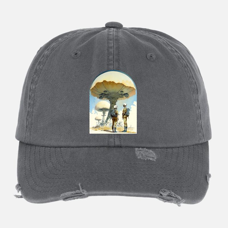 Mushroom Digital Space Art 70s Flexfit Vintage Destroyed Cap