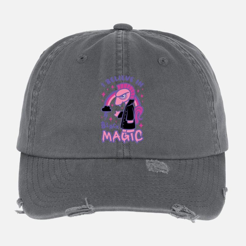 Grumpy Pink Pony Believes in Black Magic Flexfit Vintage Destroyed Cap