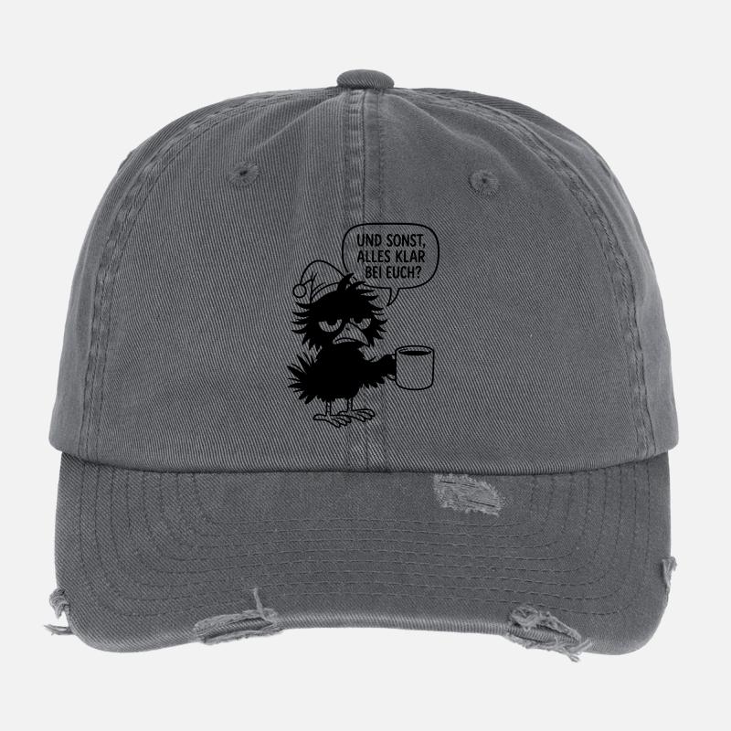 Black Raven with Sleepy Cap and Speech Bubble Flexfit Vintage Destroyed Cap
