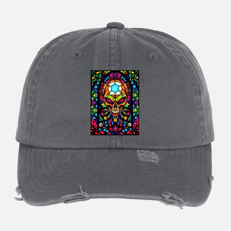 Skull Stained Glass Window Flexfit Vintage Destroyed Cap