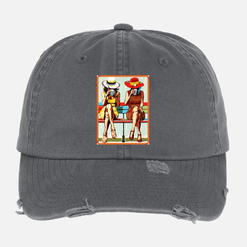 Pop Art Deux Chic Petites amies Dames Chapeaux Café Casquette vintage effet usé Flexfit