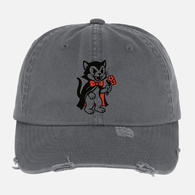 Chat Dracula avec bouquet de fleurs Casquette vintage effet usé Flexfit