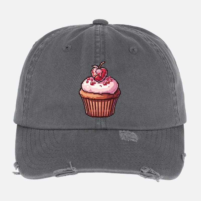 Retro Pixel Cupcake Flexfit Vintage Destroyed Cap