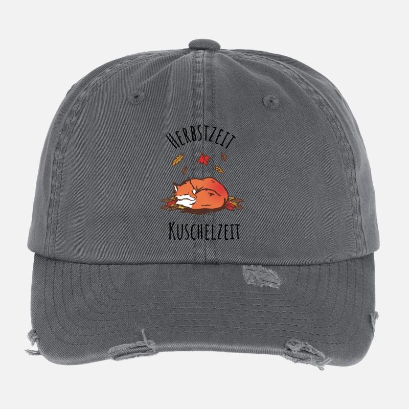 Sleeping fox in autumn cuddle time Flexfit Vintage Destroyed Cap