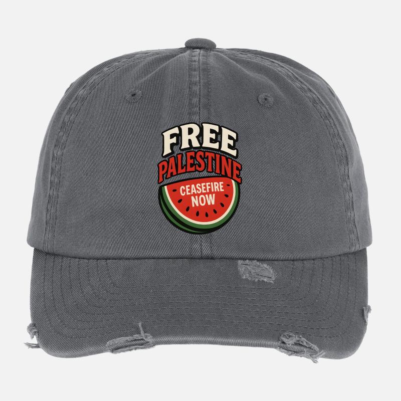 Frieden Palästina Waffenstillstand Wassermelone Flexfit Vintage Destroyed Cap