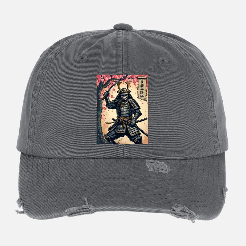 Skelett-Samurai im Kirschblütenwald Flexfit Vintage Destroyed Cap