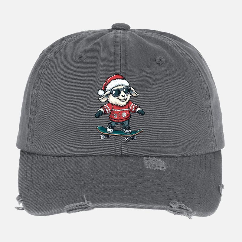 Sheep Christmas Funny Flexfit Vintage Destroyed Cap