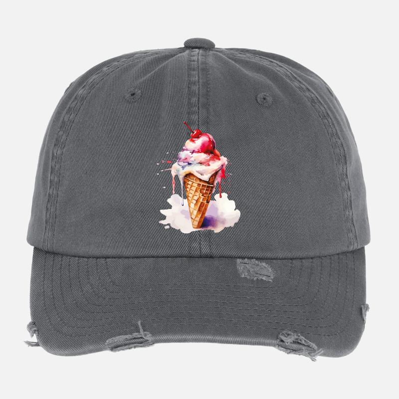 Aquarell Eiscreme Tropfen Kunst Cone Casquette vintage effet usé Flexfit