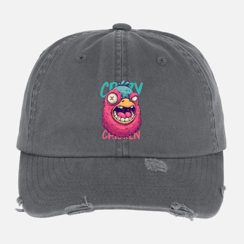 Crazy Chicken Cartoon Monster Flexfit Vintage Destroyed Cap