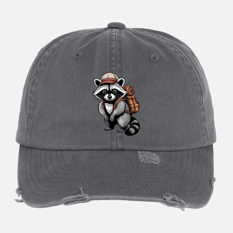 Raccoon adventurer with backpack Flexfit Vintage Destroyed Cap
