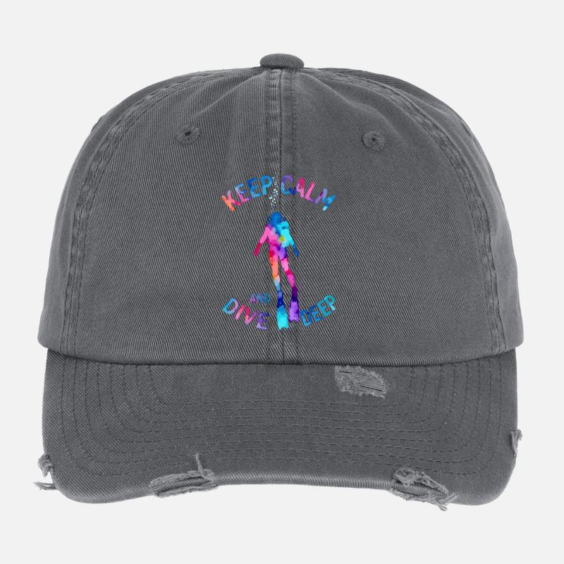 Keep Calm Dive Deep Colorful Diver Flexfit Vintage Destroyed Cap