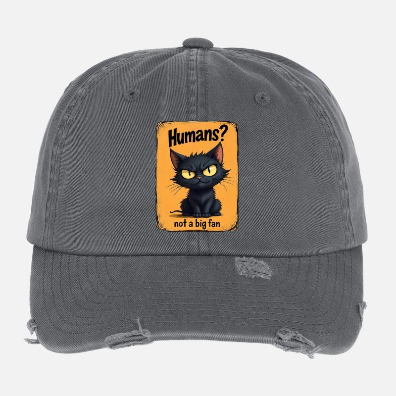 Not a Big Fan – Grumpy Black Cat  Flexfit Vintage Destroyed Cap