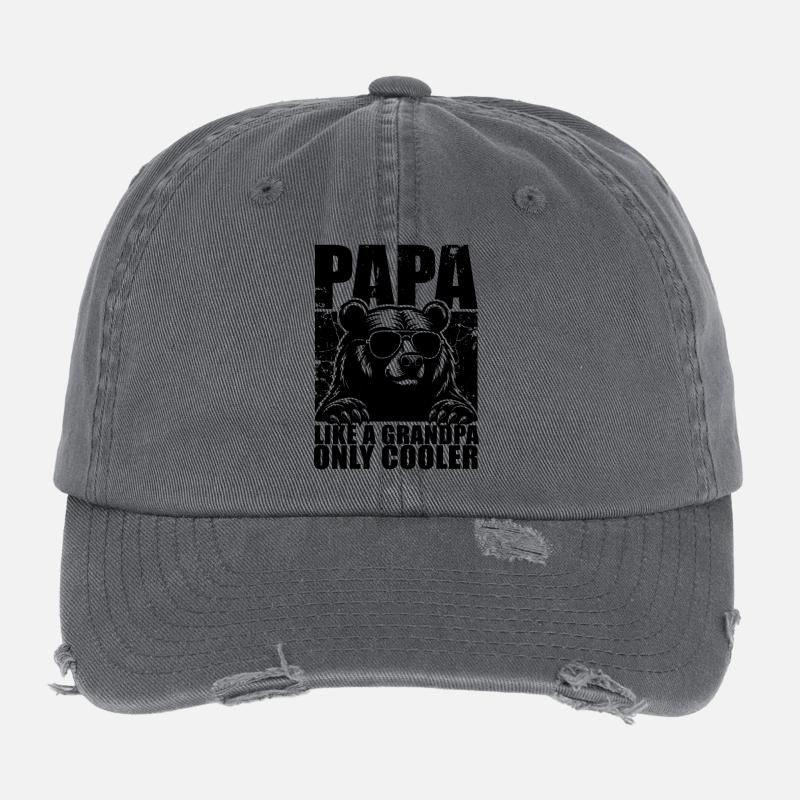 Papa Like A Grandpa Only Cooler Cool Bear Flexfit Vintage Destroyed Cap