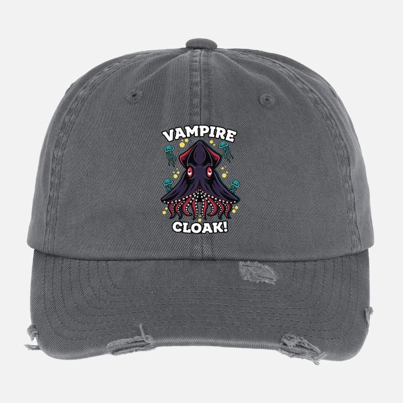 Humor Squid Vampire Cloak Abyss Flexfit Vintage Destroyed Cap