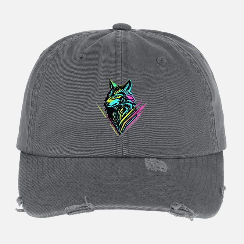 Neon Wolf – Cyber Spirit Casquette vintage effet usé Flexfit