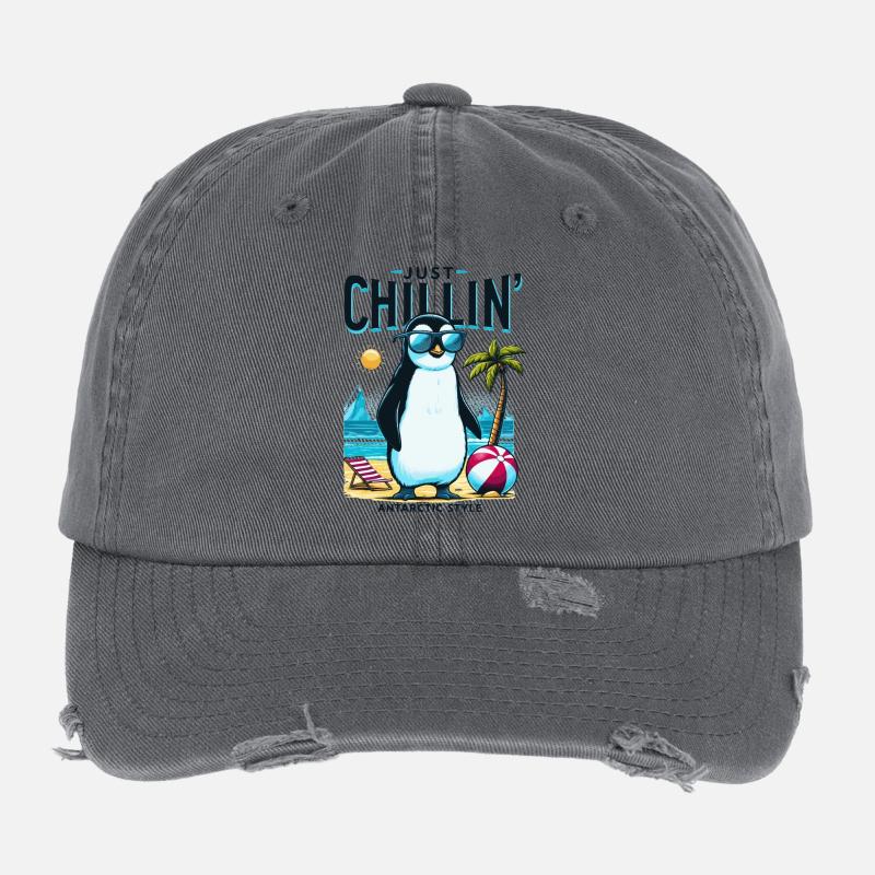 Antarctic beach penguin with sunglasses Flexfit Vintage Destroyed Cap