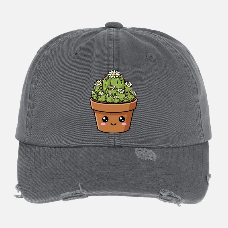 Kawaii Daisy Cactus Pot Flexfit Vintage Destroyed Cap
