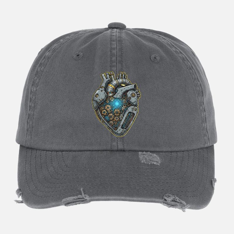 Mechanical Heart with Gears Flexfit Vintage Destroyed Cap