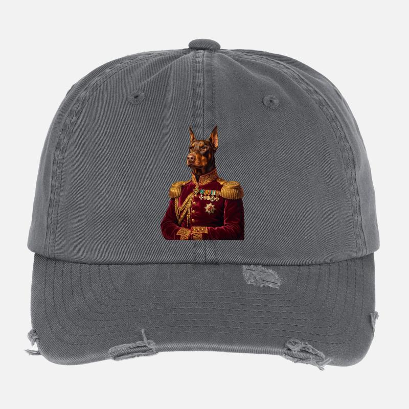 Dobermann Portrait: Der Königliche General Flexfit Vintage Destroyed Cap