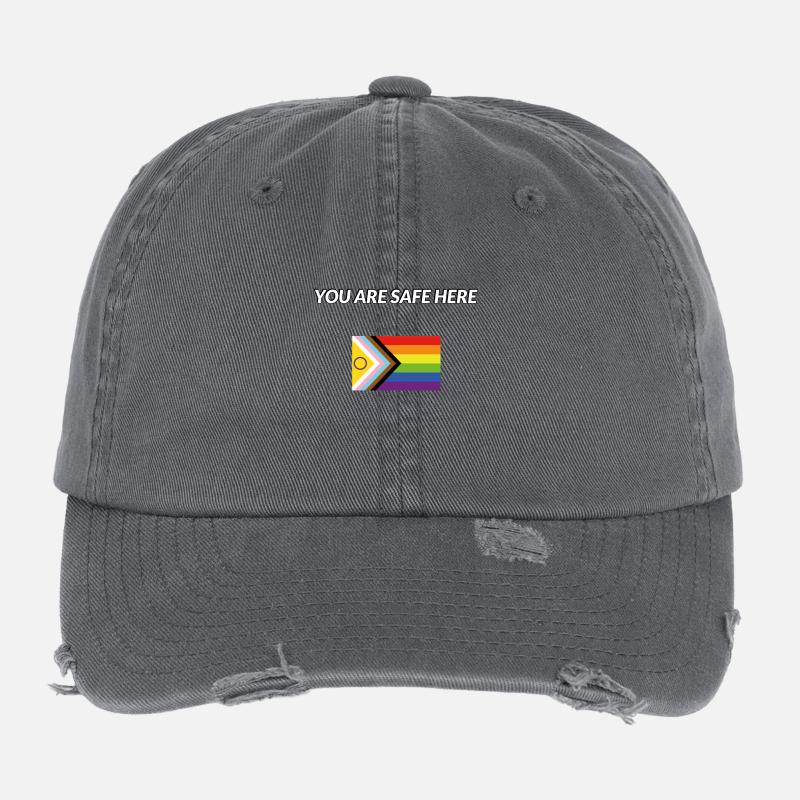 You Are Safe Here Inclusive Pride Flexfit Vintage Destroyed Cap