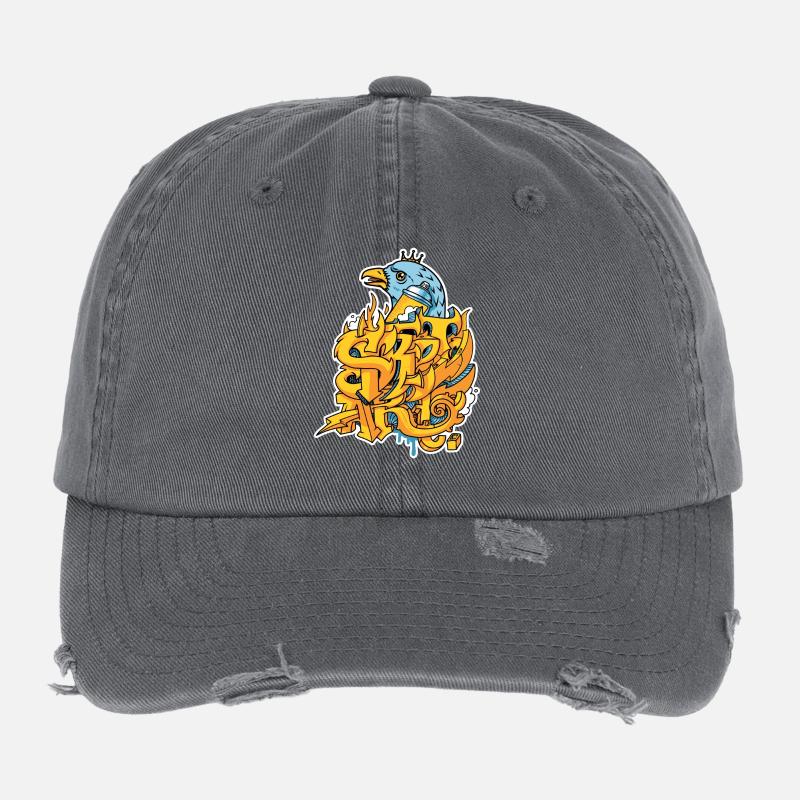 Graffiti street art with eagle and crown Flexfit Vintage Destroyed Cap