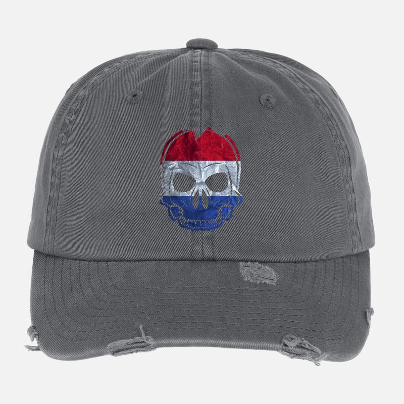 MMJ Netherlands flag skull - Flexfit Vintage Destroyed Cap - dark grey