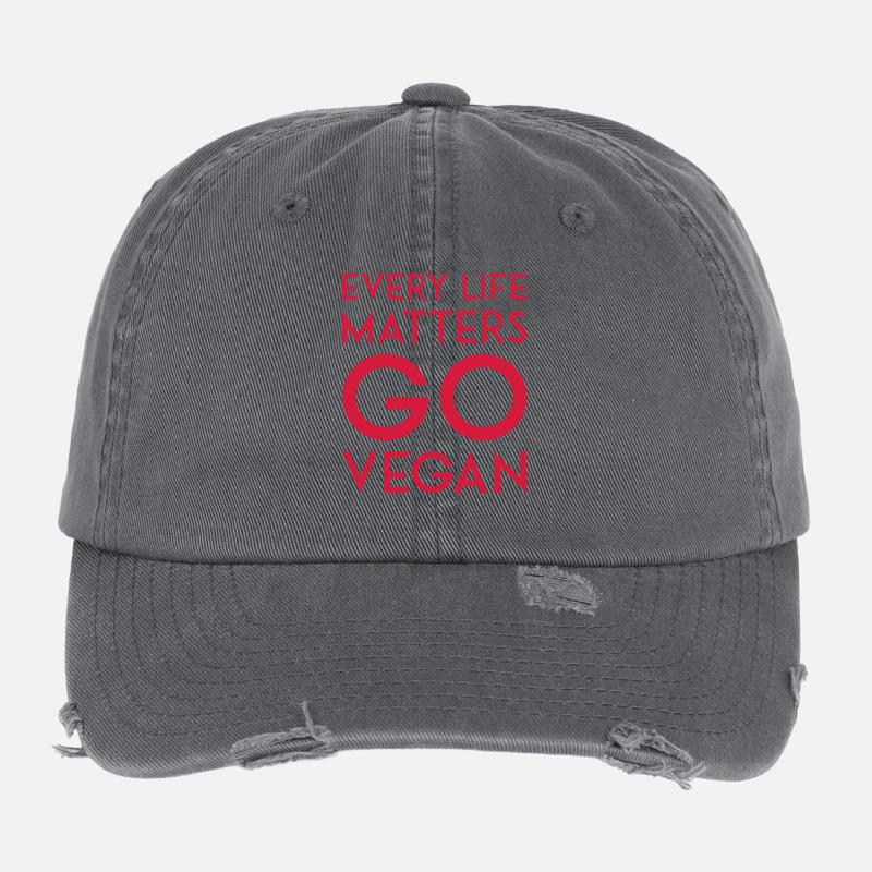 EVERY LIFE MATTERS GO VEGAN Flexfit Vintage Destroyed Cap