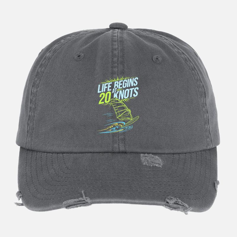 Windsurfing Life Begins At 20 Knots Windsurfer Flexfit Vintage Destroyed Cap