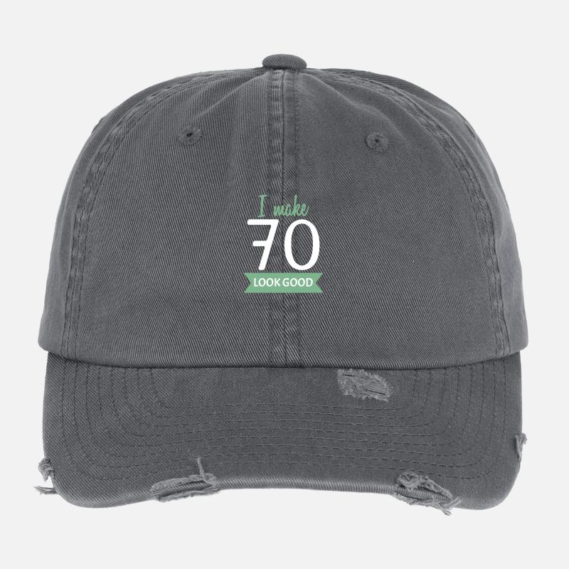 70th birthday saying Flexfit Vintage Destroyed Cap