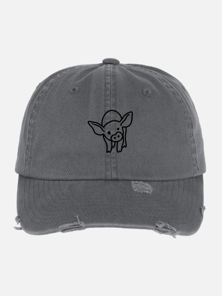 Porcelets - ligne - Casquette vintage effet usé Flexfit - charbon - Devant