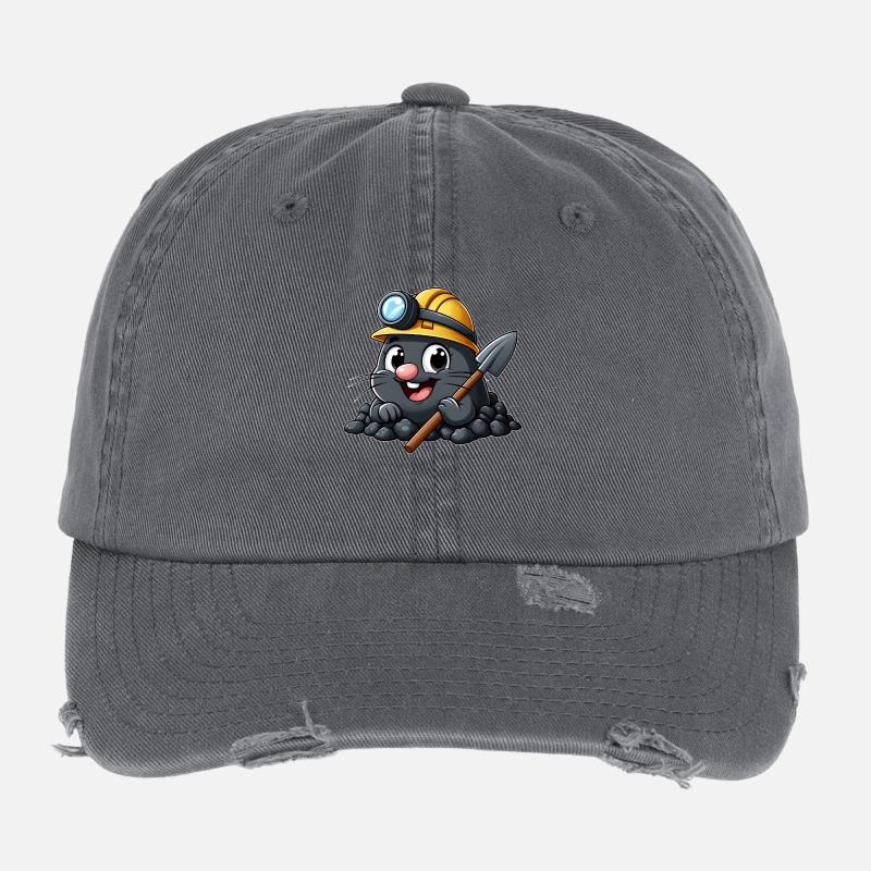 Funny mole with helmet Flexfit Vintage Destroyed Cap