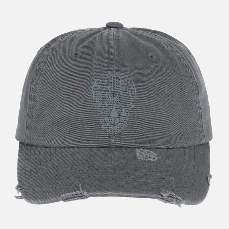 Bicycle Skull grey Flexfit Vintage Destroyed Cap