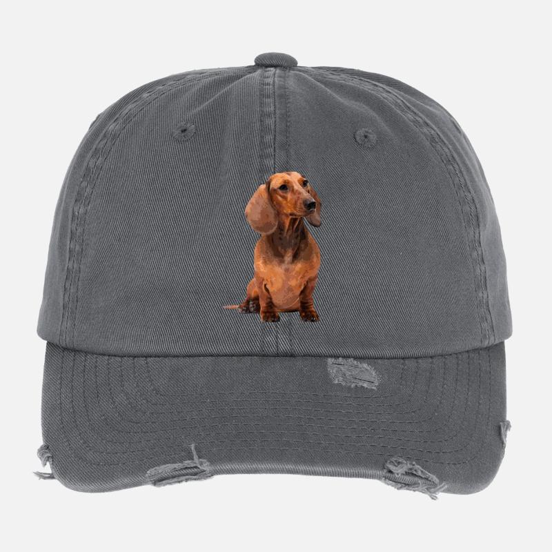 Teckel aux cheveux courts Casquette vintage effet usé Flexfit