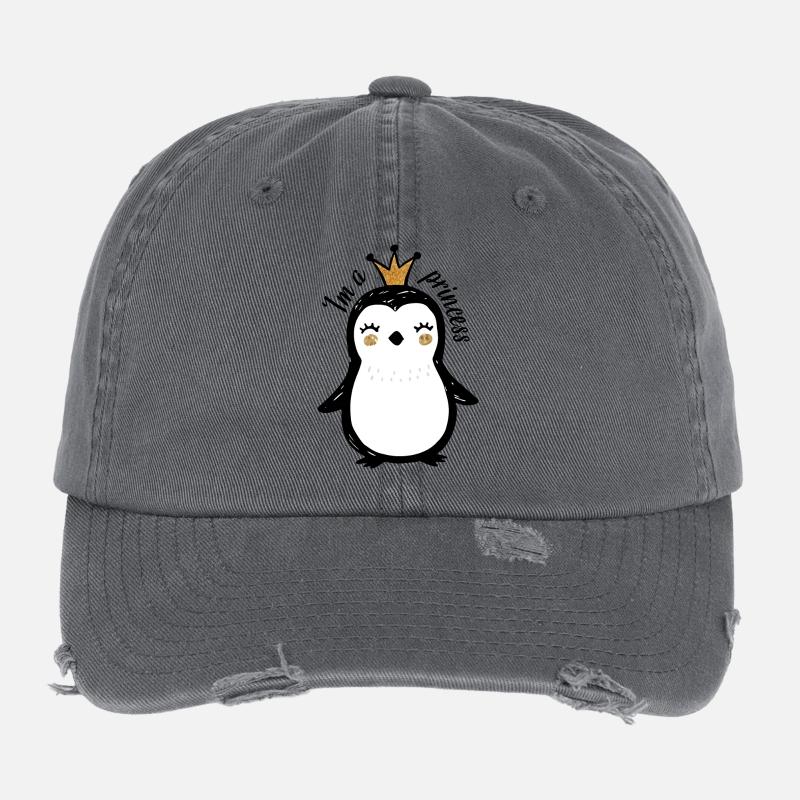 Cute Penguin Queen Design Flexfit Vintage Destroyed Cap