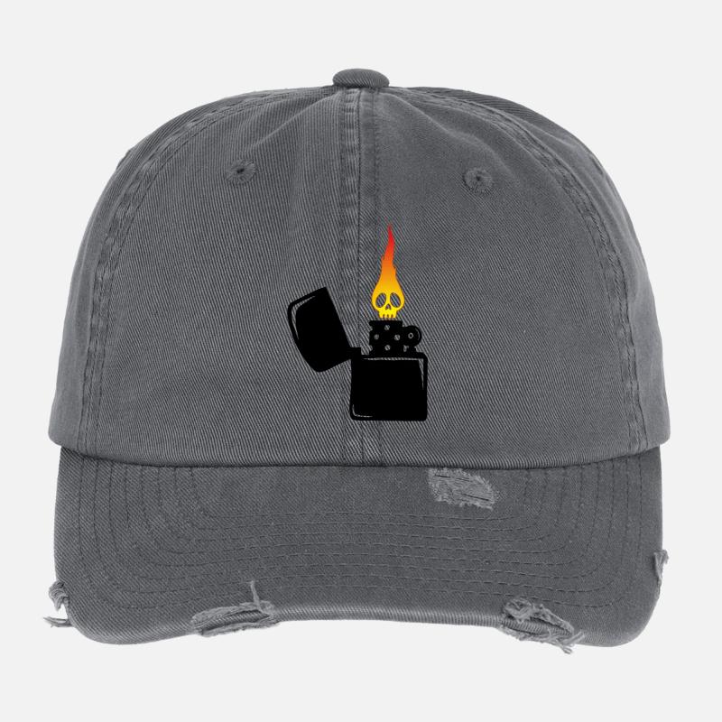 Flammenschädel und schwarzes Feuerzeug Flexfit Vintage Destroyed Cap