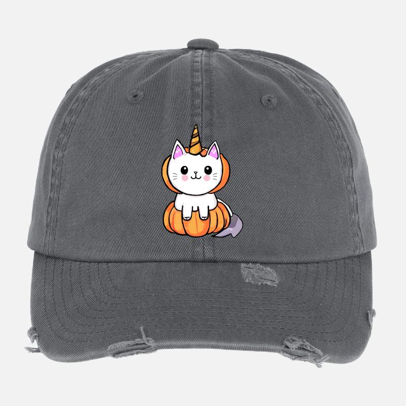 Halloween Einhorn Katze Flexfit Vintage Destroyed Cap