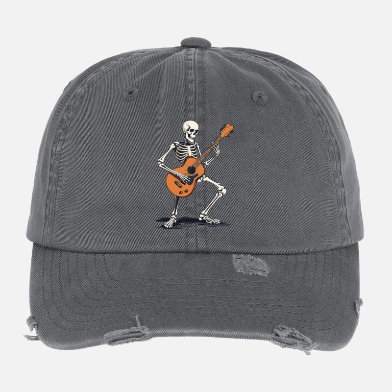Skelett mit Gitarre Flexfit Vintage Destroyed Cap
