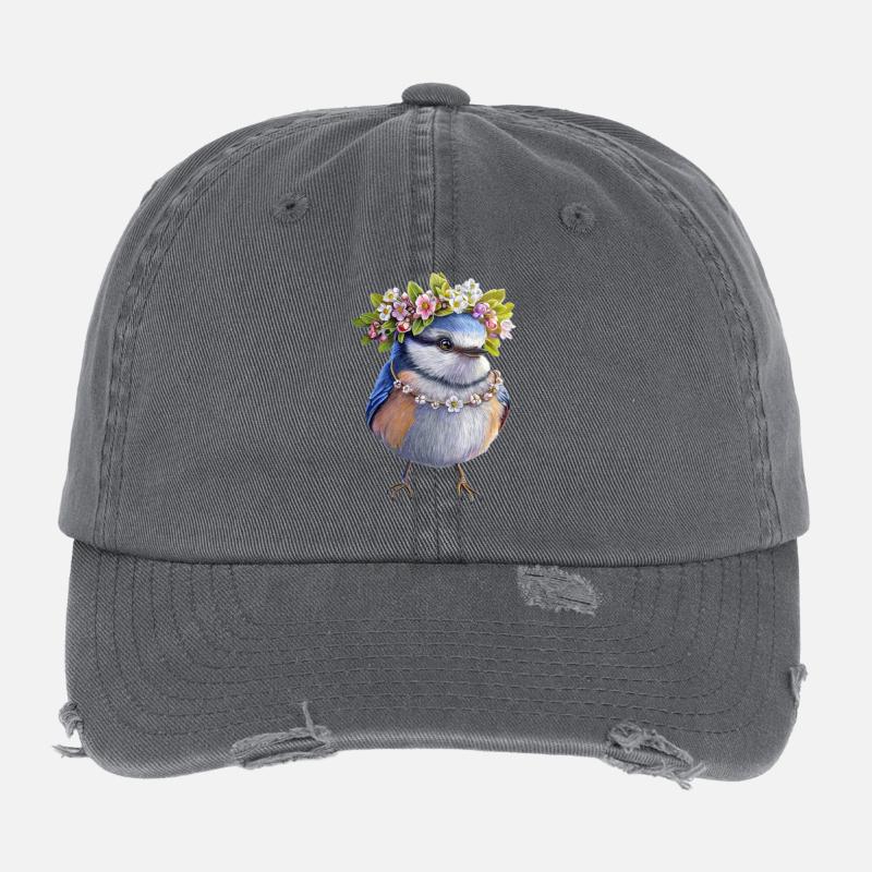 Vogel Blumenkranz - Flexfit Vintage Destroyed Cap - Dunkelgrau