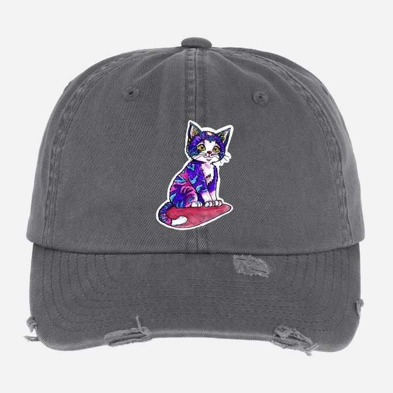 Petit chat à la fourrure violette Casquette vintage effet usé Flexfit