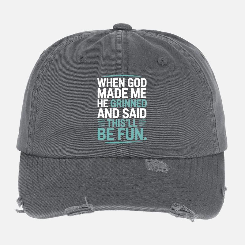 When God made me, he grinned! Flexfit Vintage Destroyed Cap