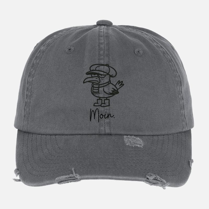 grumpy seagull with cap and moin Flexfit Vintage Destroyed Cap