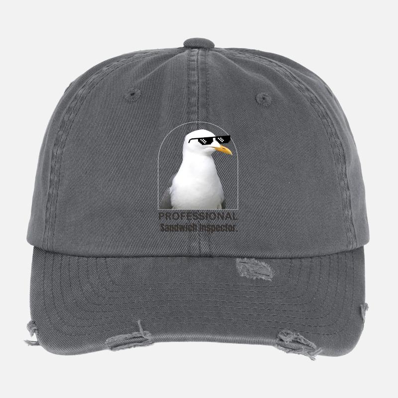 Humorous Seagull with Sunglasses T-Shirt - Flexfit Vintage Destroyed Cap - dark grey